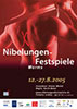 Plakat Nibelungen-Festpiele Worms 09. Roter Tönung, nackter Rücken mit Schwert über der schulter und rotem X am linken Schulterblatt